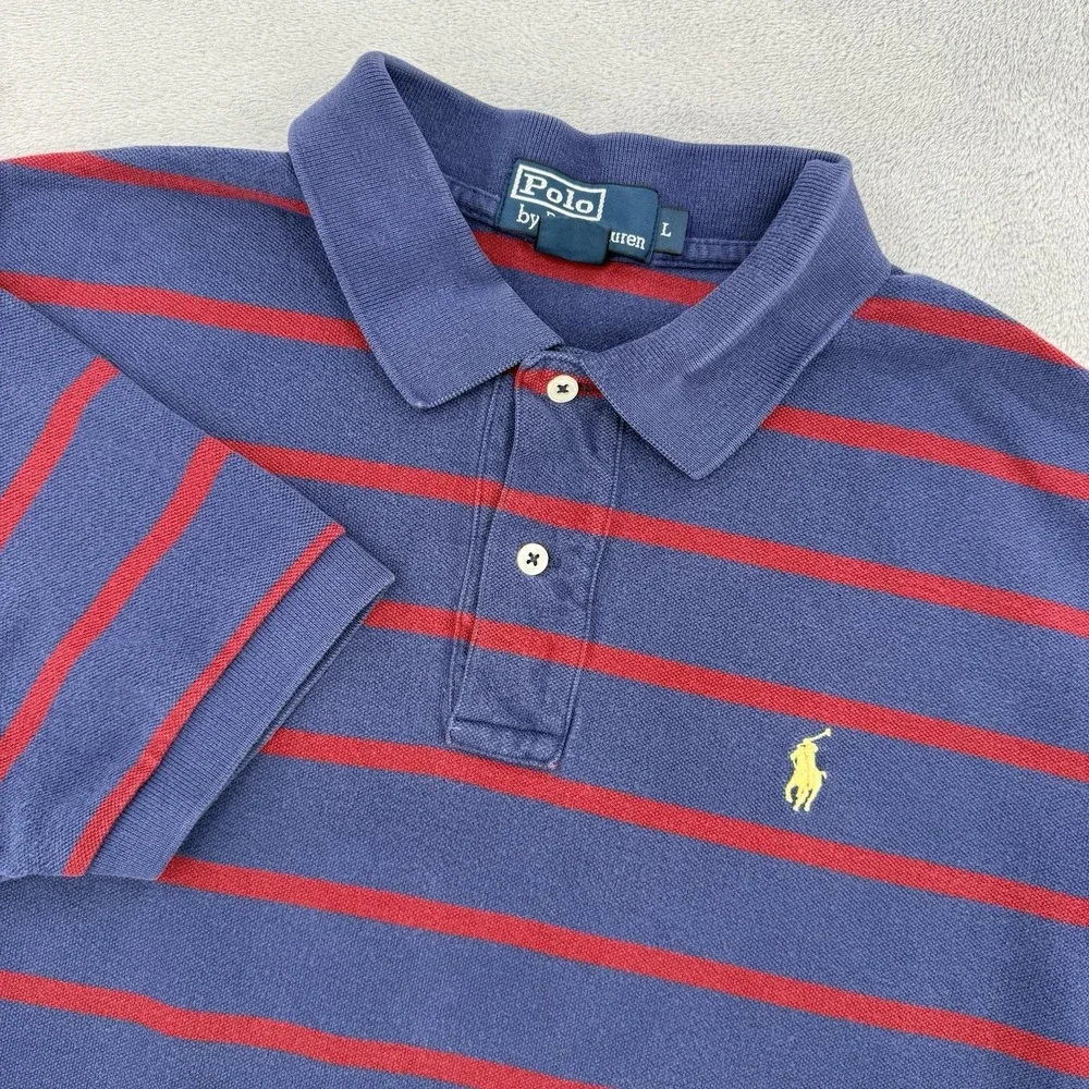 Vintage Polo Ralph Lauren Striped Polo Mens Size Large Navy Red  Golf Summer Y2K